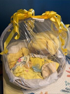 Yellow Baby Gift Basket - Plush Doll & Accessories
